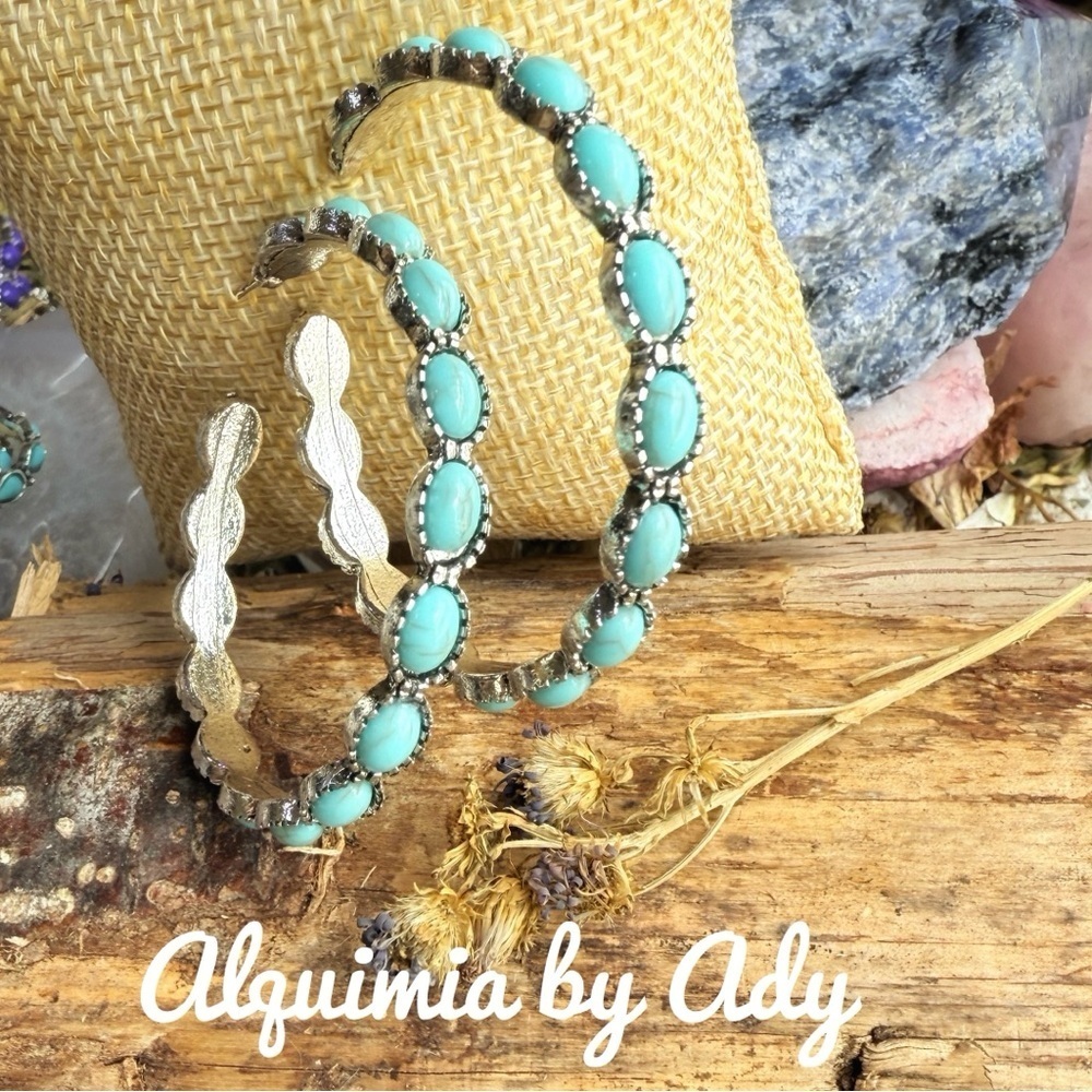 BEADED + Turquoise & Silver Hoops